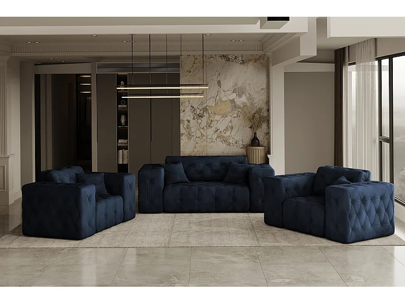 Set 2+1+1 LUX, Stoff Whisper, Blau