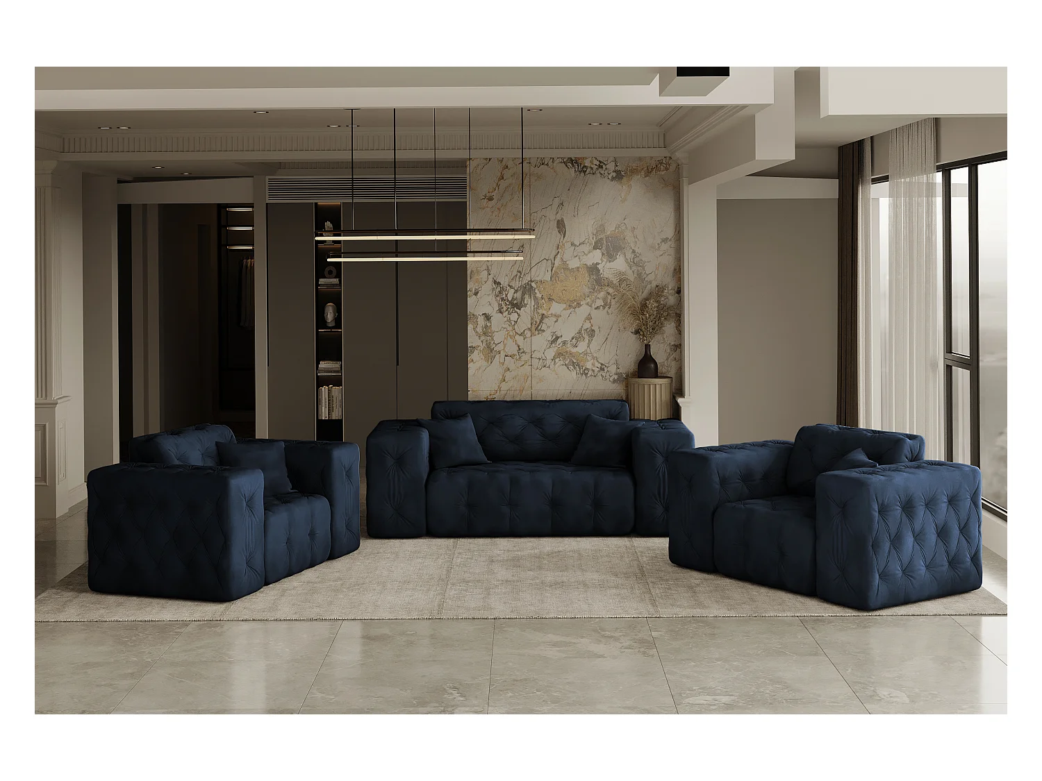 Set 2+1+1 LUX, Stoff Whisper, Blau