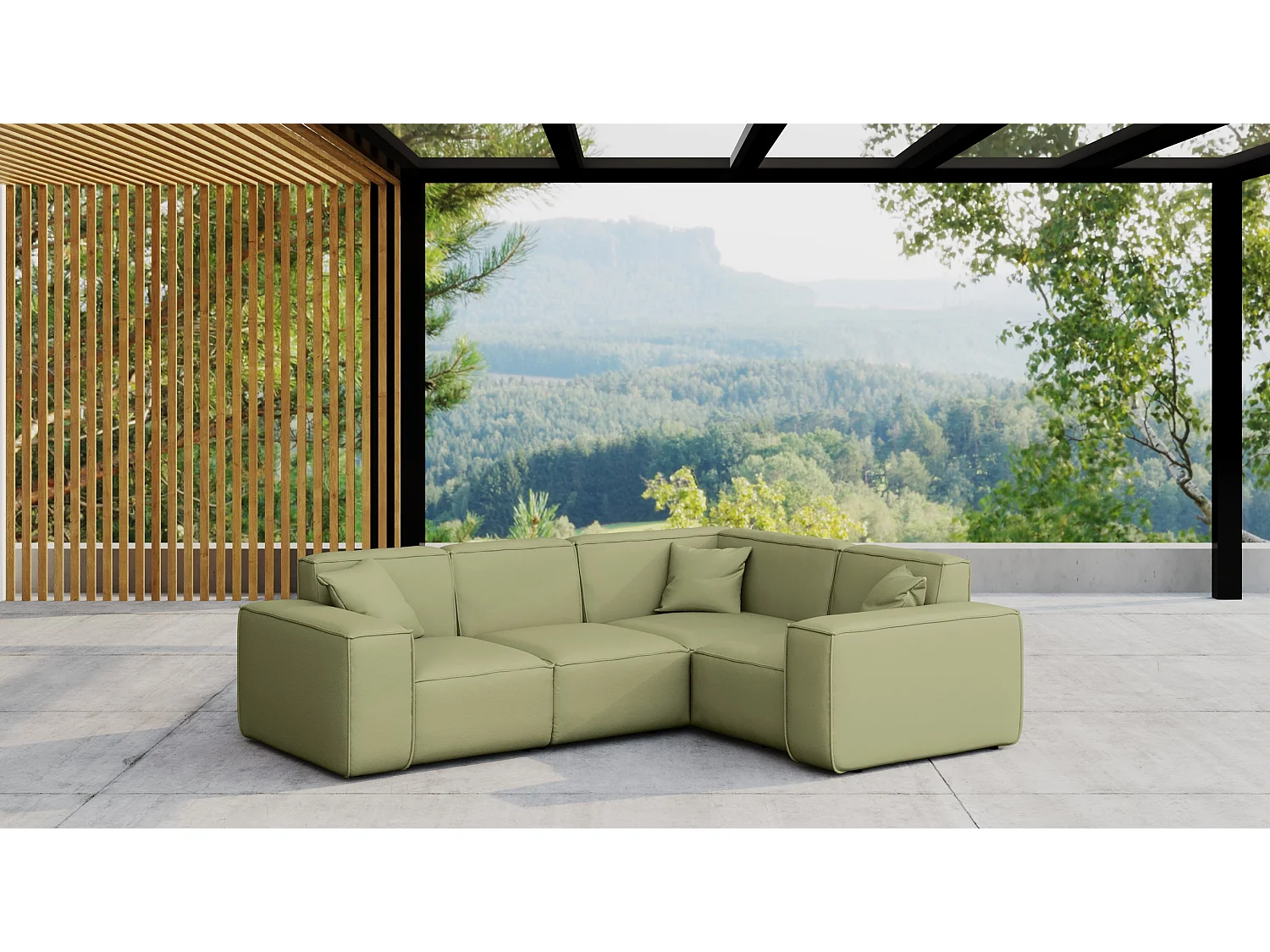 Salon de jardin canapé d'angle MALIBU, tissu ODYSSEY, vert clair, droit