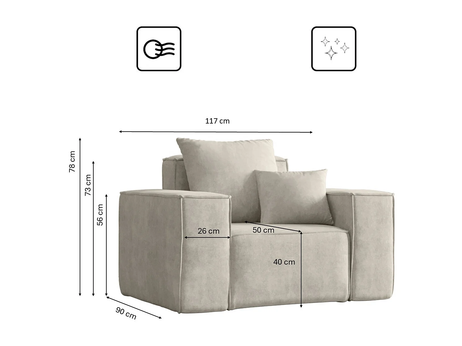 Fauteuil ELLA, tissu Noel, gris clair