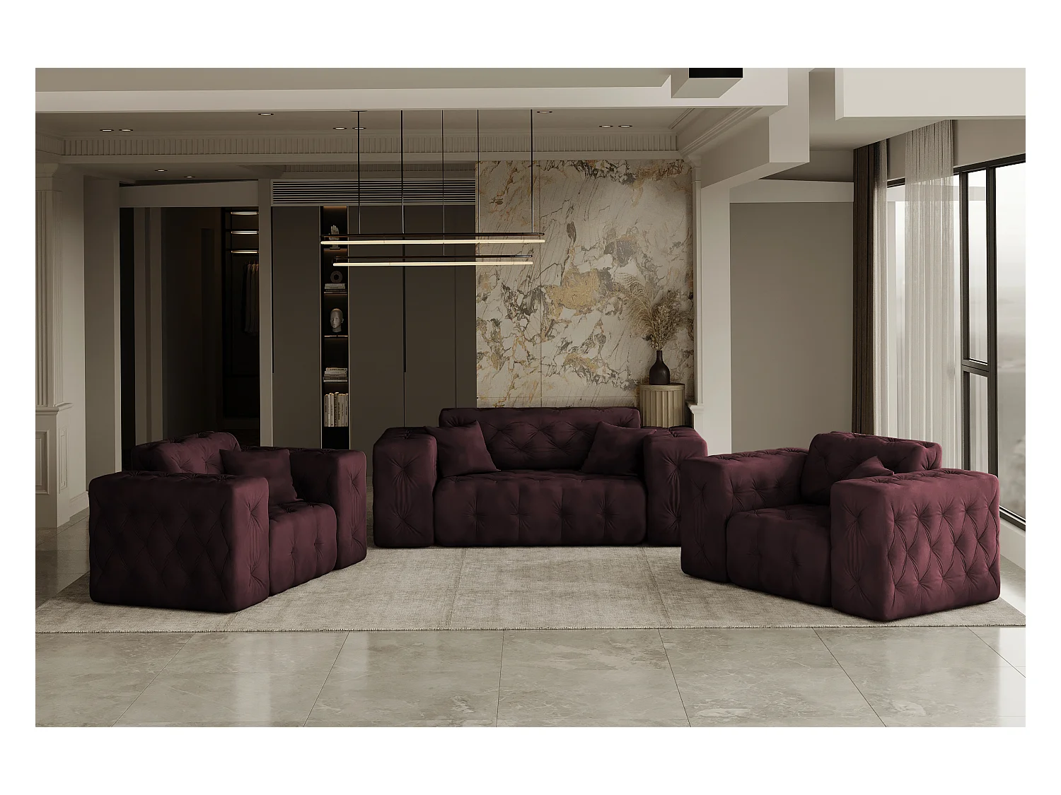 Set 2+1+1 LUX, Stoff Whisper, Rotwein