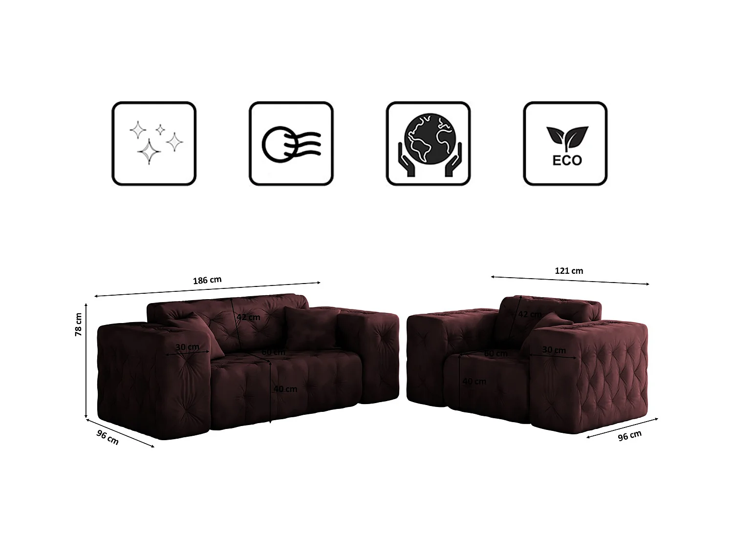 Set 2+1+1 LUX, Stoff Whisper, Rotwein