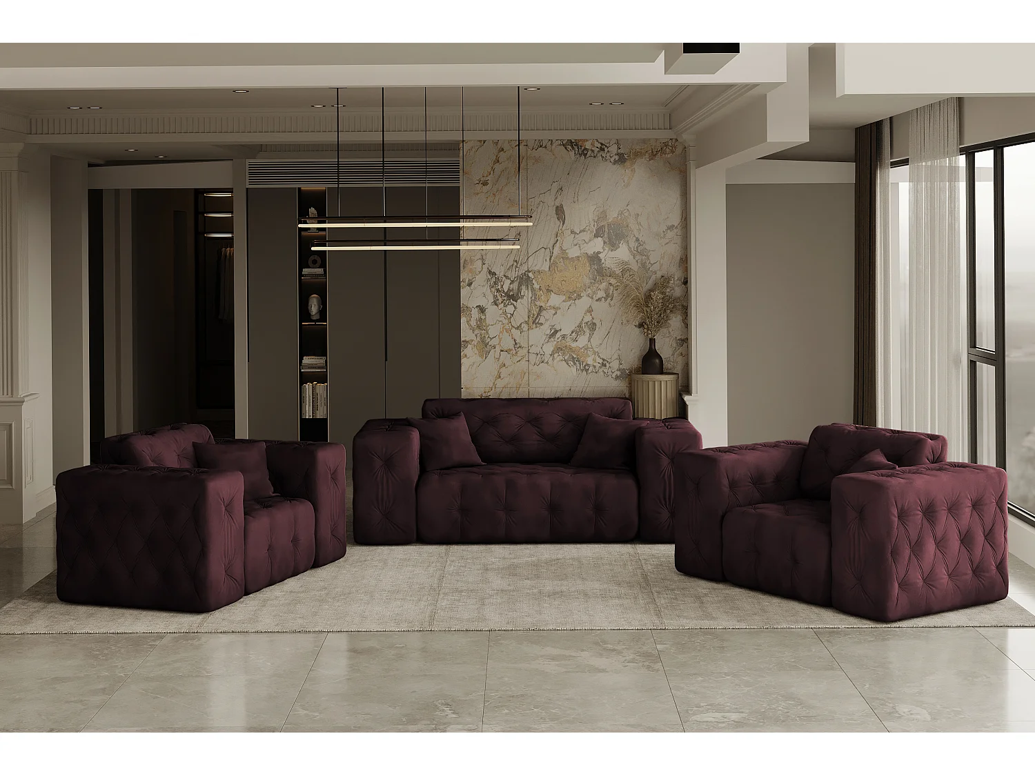 Set 2+1+1 LUX, stof Whisper, rode wijn