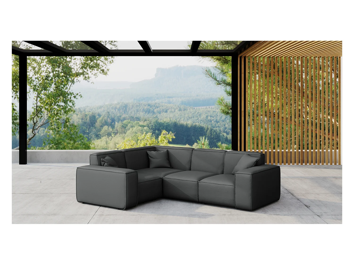 Tuinmeubel hoekbank MALIBU, stof ODYSSEY, antraciet, links