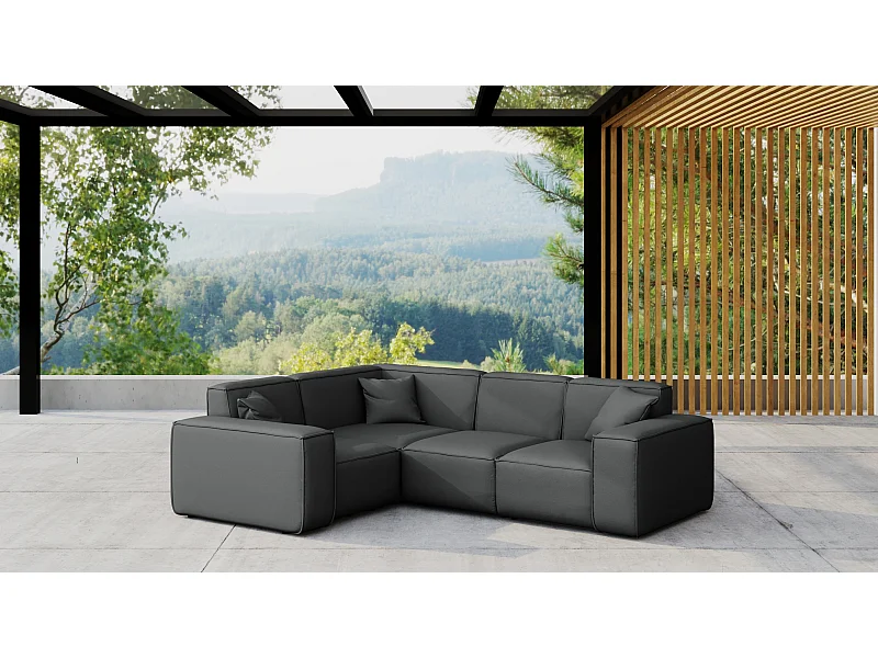 Salon de jardin canapé d'angle MALIBU, tissu ODYSSEY, anthracite, gauche