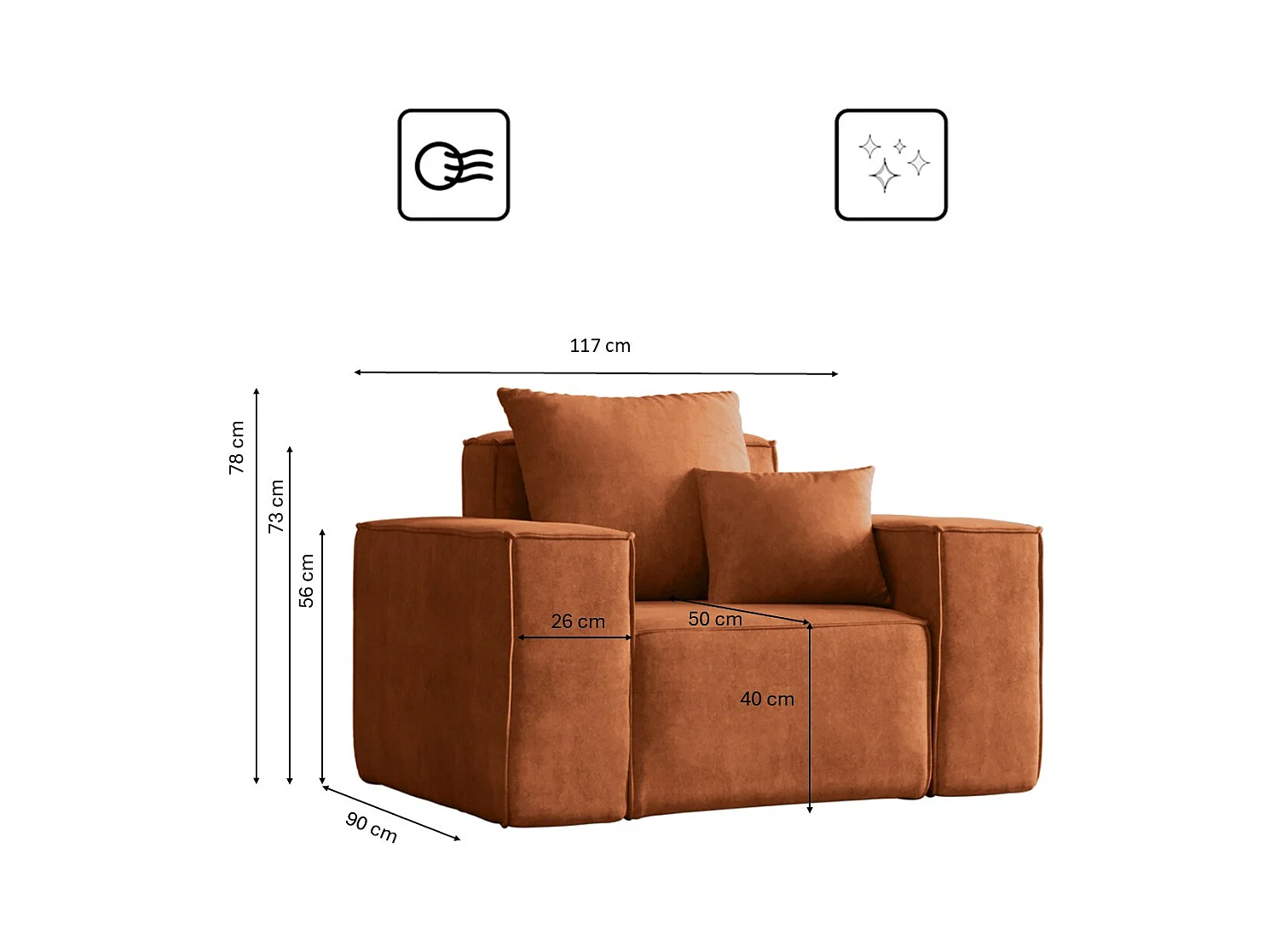 Fauteuil ELLA, tissu Noel, orange