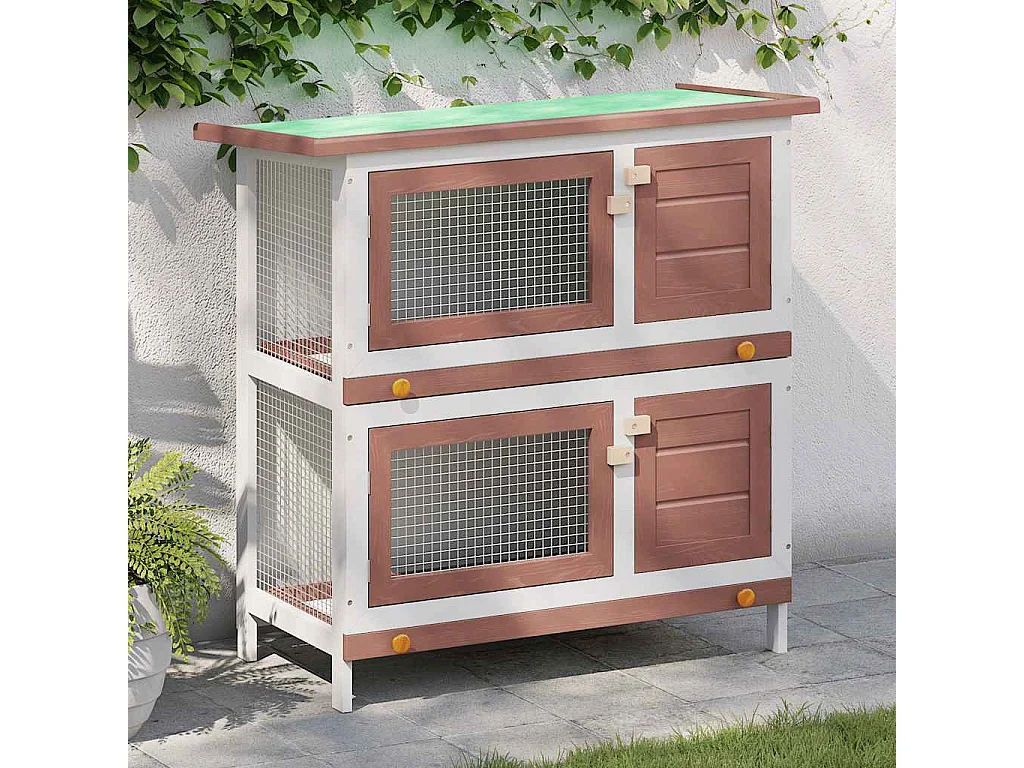 Trinity  Konijnenhok voor buiten met 4 deuren hout bruin