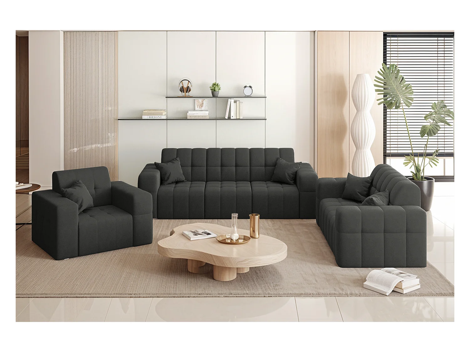 Set 3+2+1 NIMES, stof Portland, zwart
