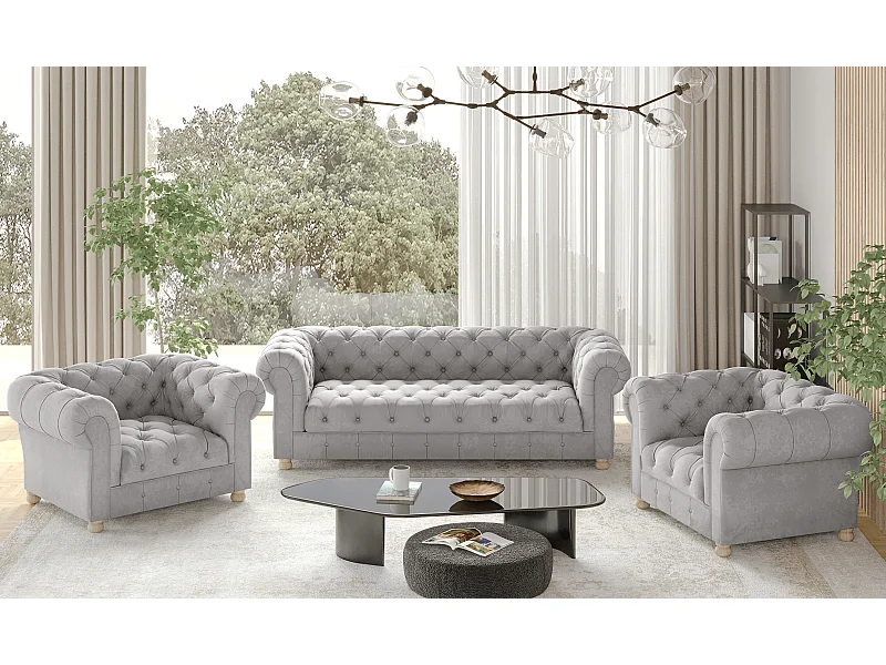 Set 3+1+1 CHESTERFIELD, stof Whisper, zilver