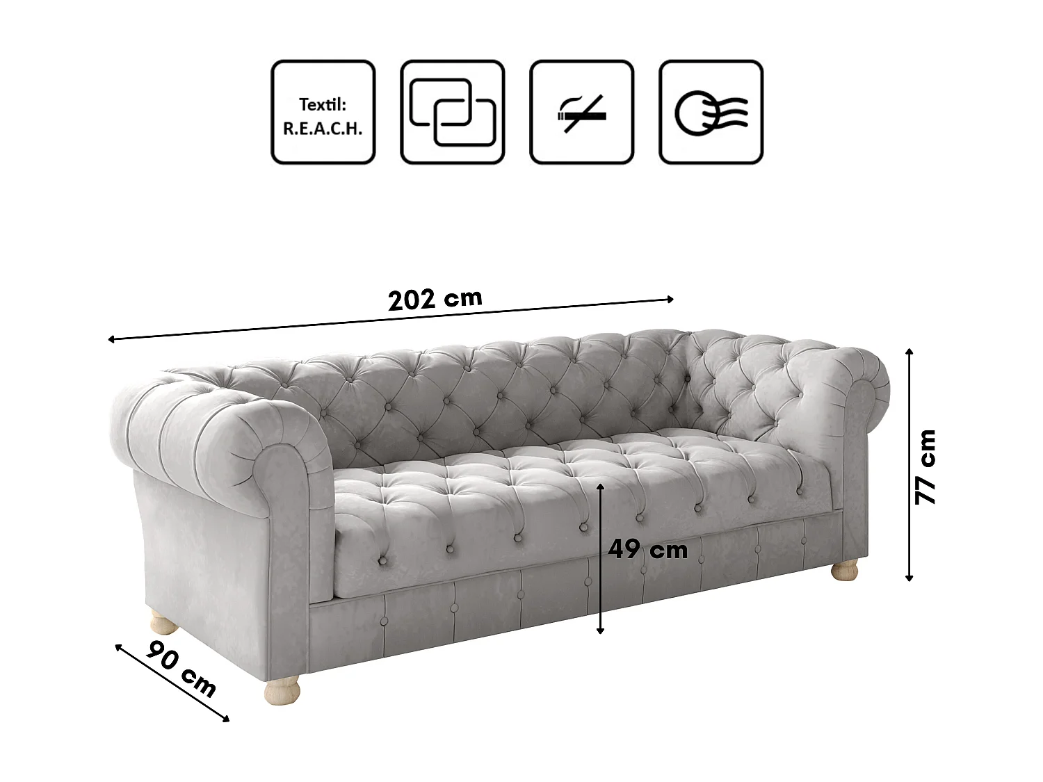 Set 3+1+1 CHESTERFIELD, Stoff Whisper, Silber