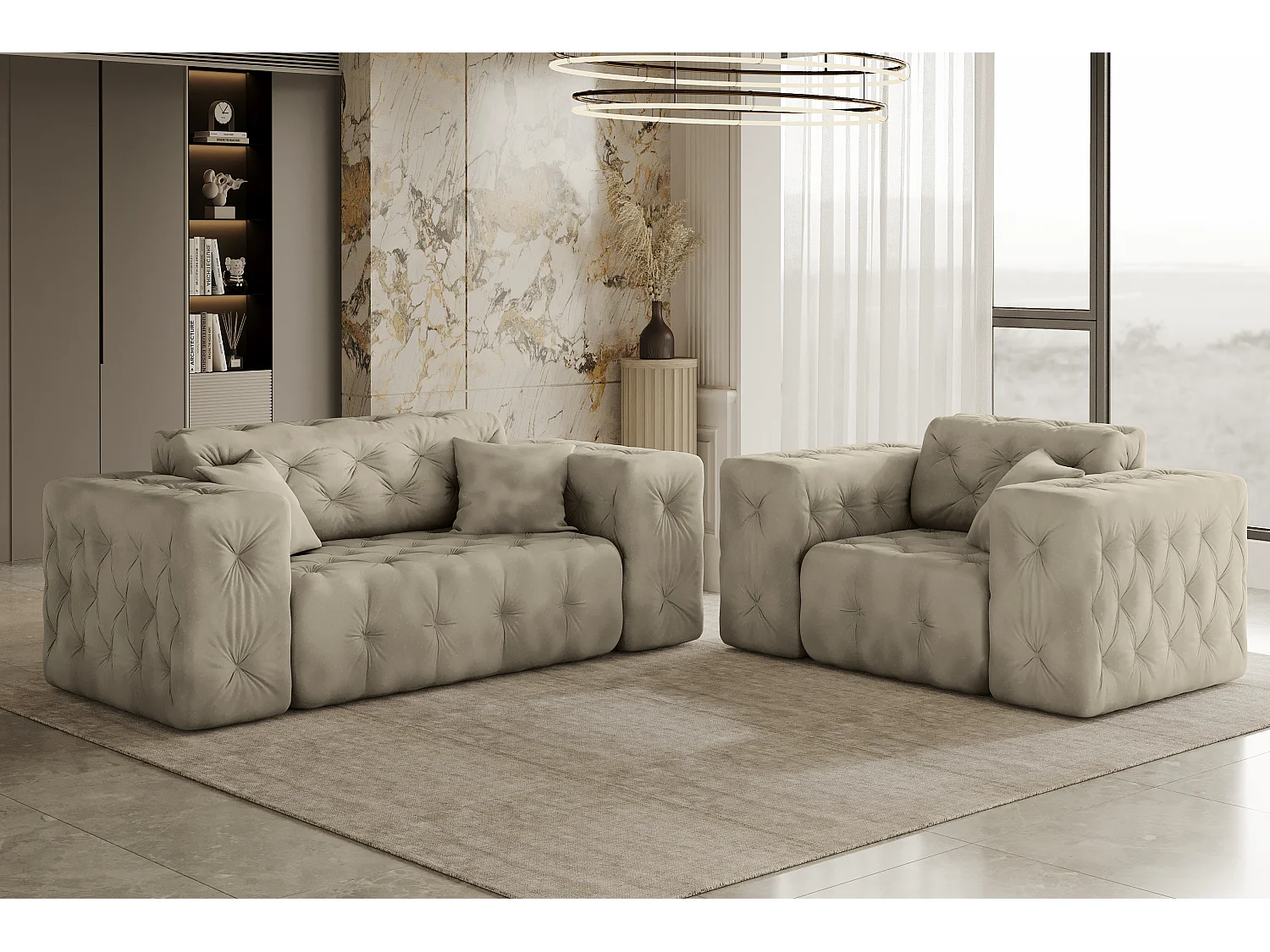 Set 2+1 LUX, Stoff Whisper, Creme