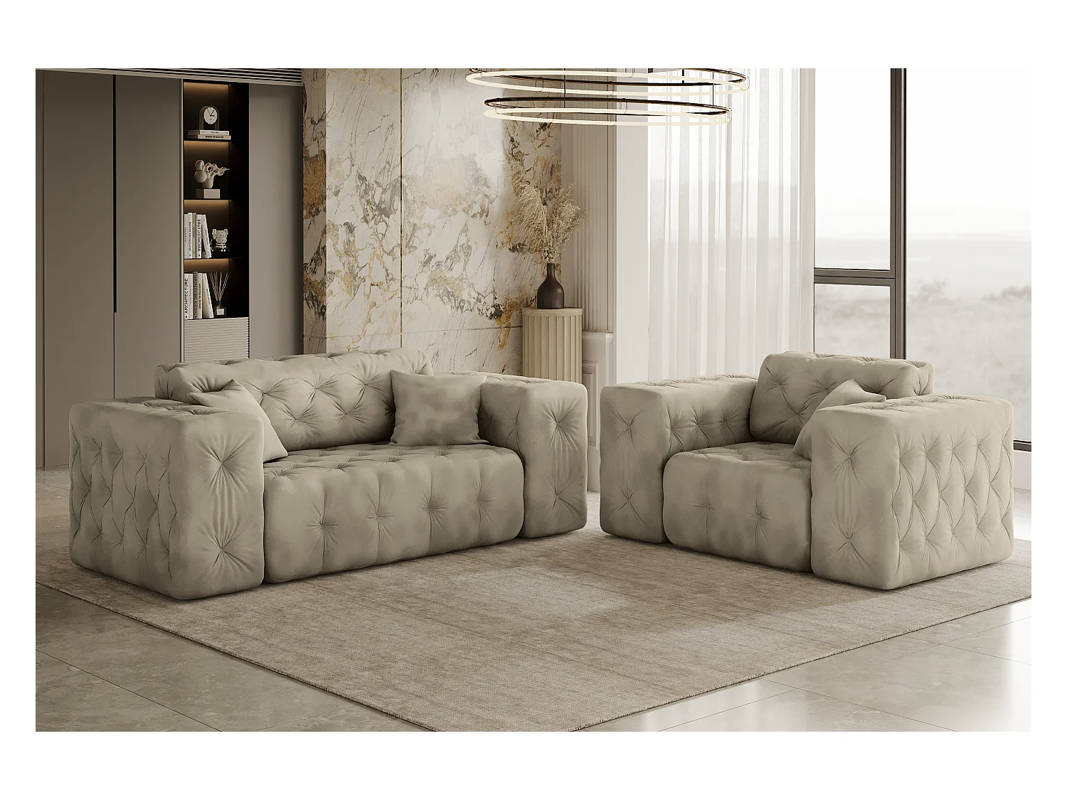 Set 2+1 LUX, Stoff Whisper, Creme