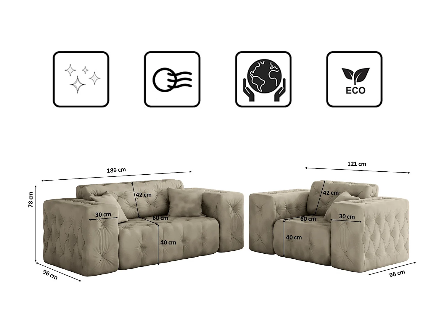 Set 2+1 LUX, stof Whisper, crème