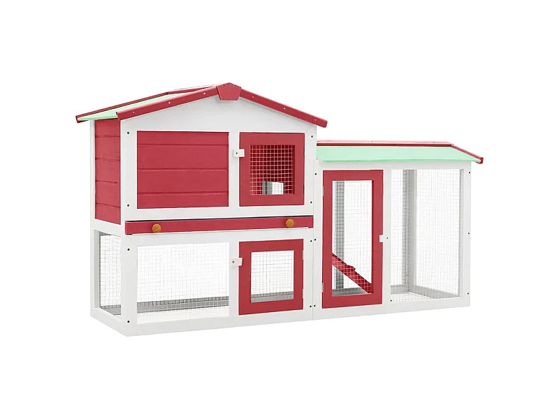 Thrandar  Clapier large d'extérieur Rouge et blanc 145x45x84 cm Bois