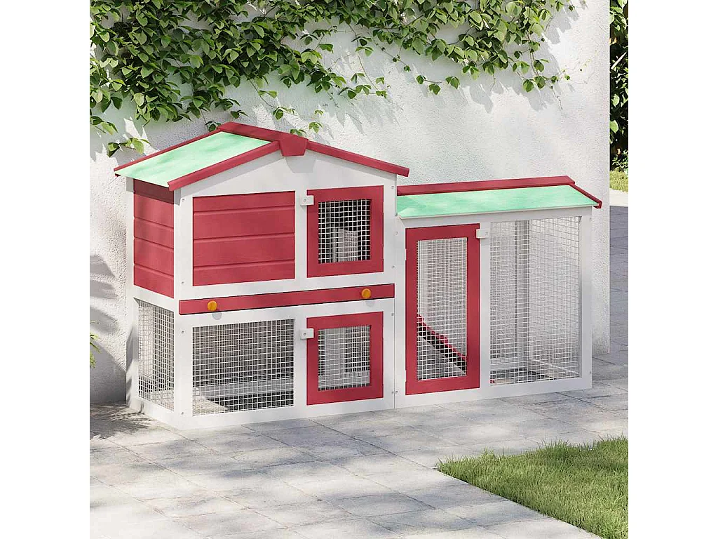 Thrandar  Clapier large d'extérieur Rouge et blanc 145x45x84 cm Bois