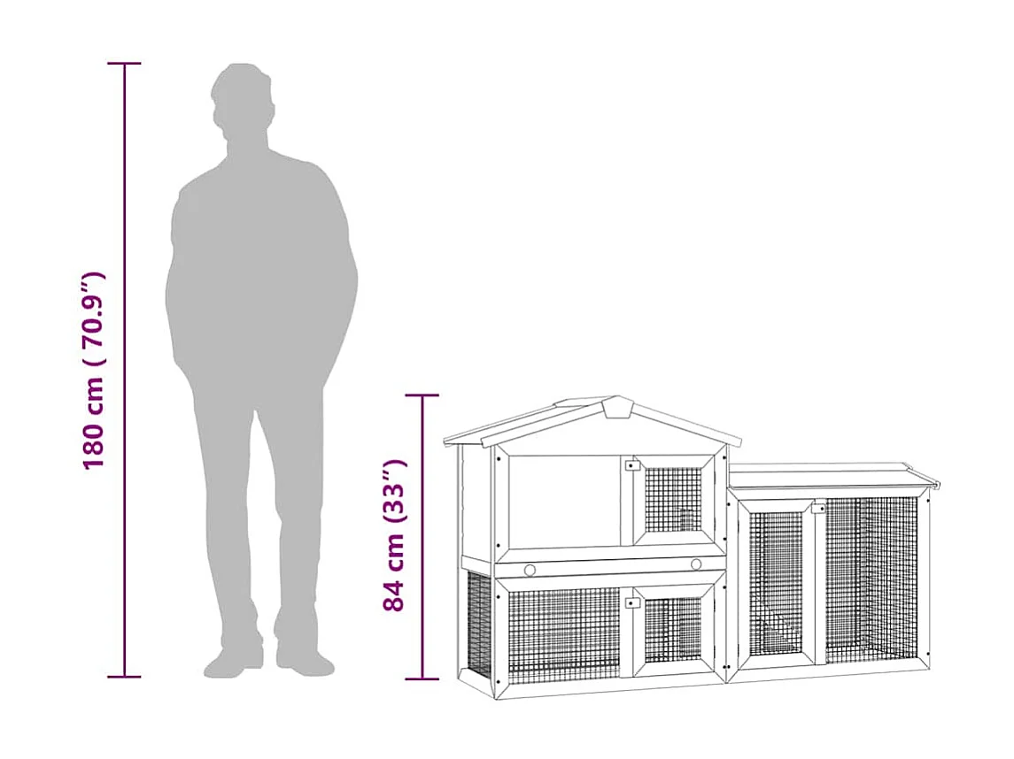 Thrandar  Clapier large d'extérieur Rouge et blanc 145x45x84 cm Bois