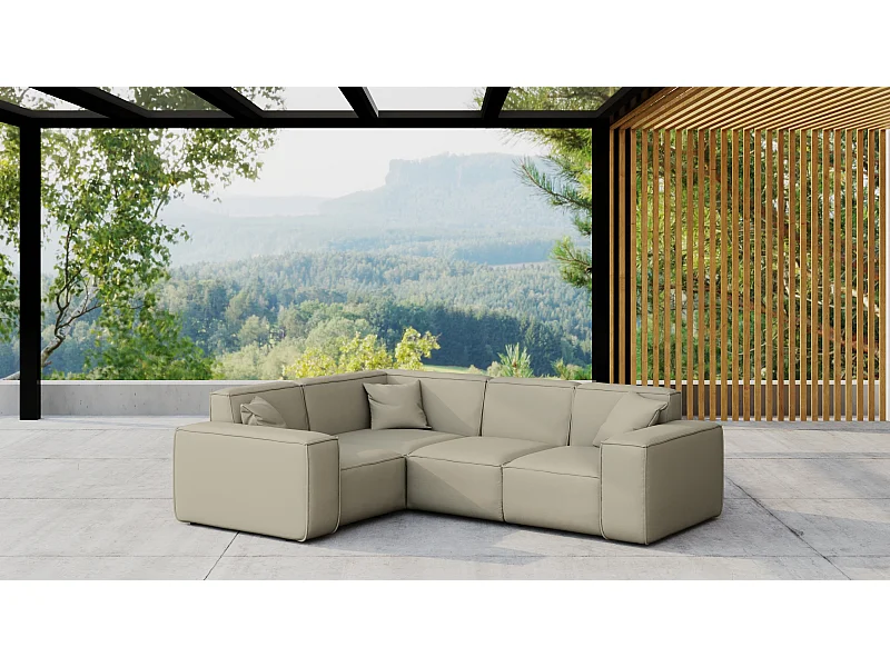 Salon de jardin canapé d'angle MALIBU, tissu ODYSSEY, beige foncé, gauche