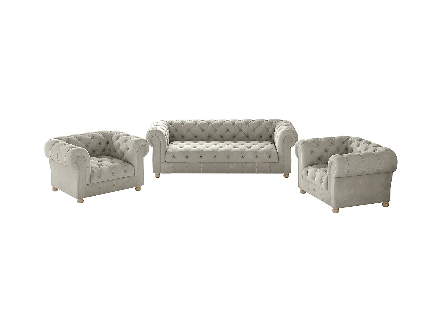 Set 3+1+1 CHESTERFIELD, Stoff Whisper, Creme