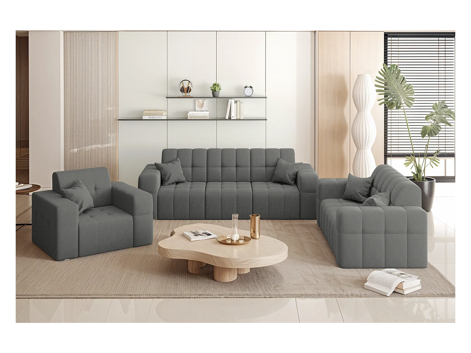 Set 3+2+1 NIMES, Stoff Portland, Anthrazit