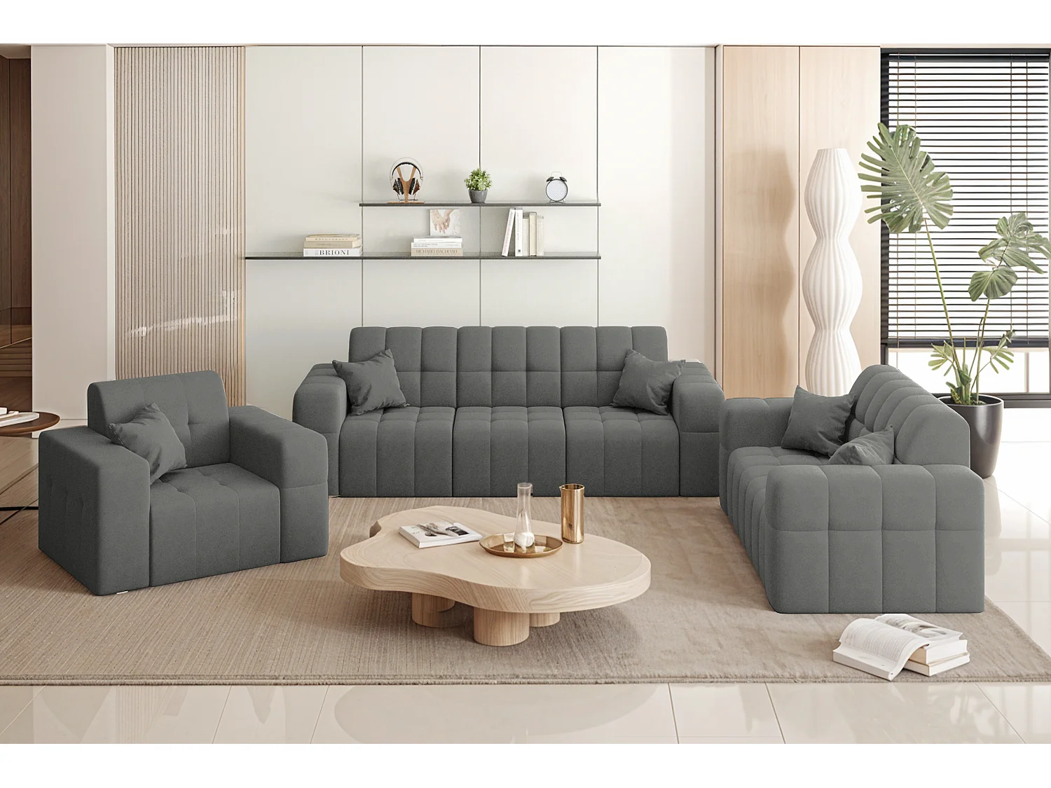 Set 3+2+1 NIMES, stof Portland, antraciet