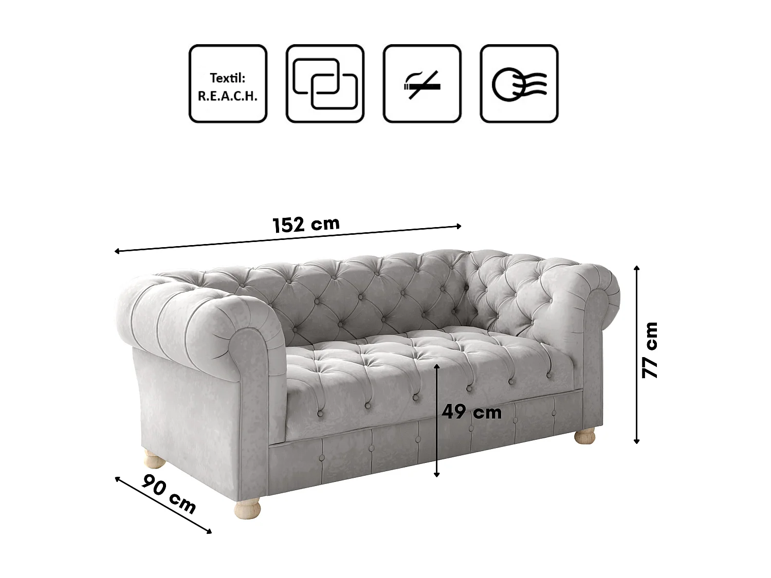 Set 3+2+1 CHESTERFIELD, Stoff Whisper, Silber