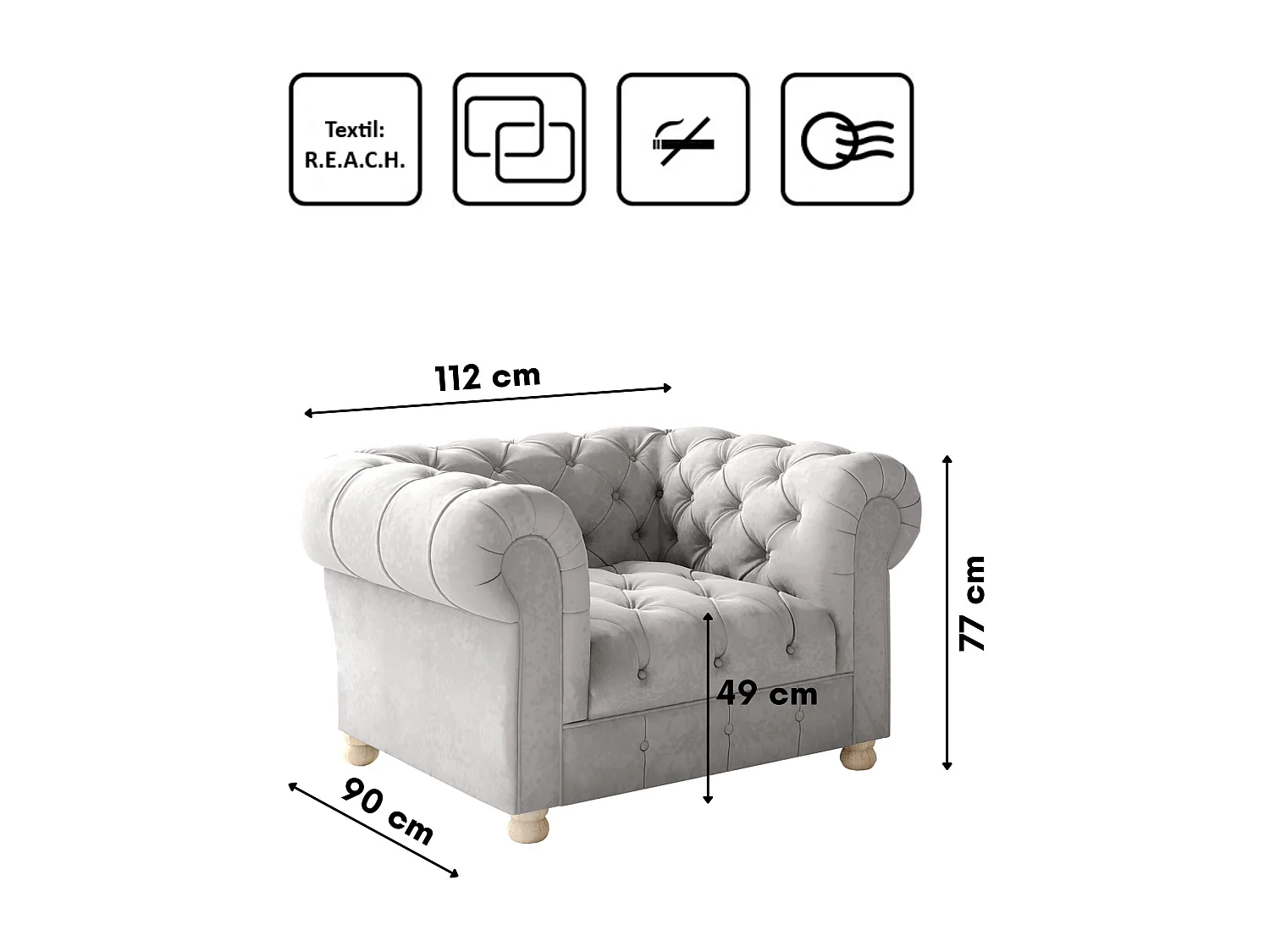 Set 3+2+1 CHESTERFIELD, stof Whisper, zilver