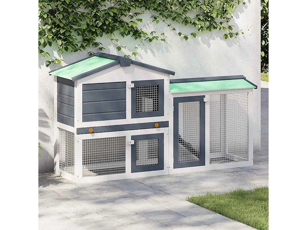 Thrandar  Clapier large d'extérieur Gris et blanc 145x45x84 cm Bois