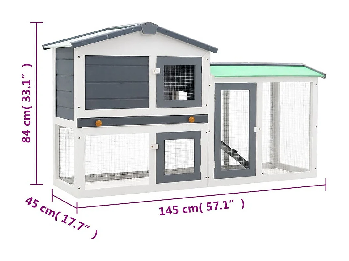 Thrandar  Clapier large d'extérieur Gris et blanc 145x45x84 cm Bois