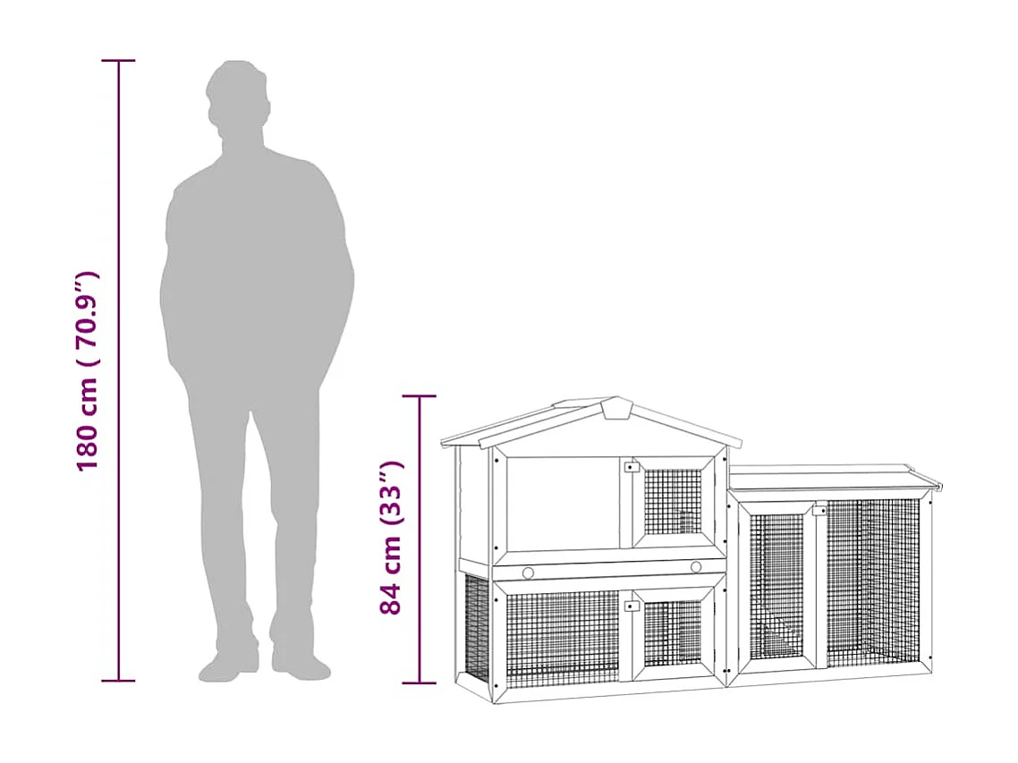 Thrandar  Clapier large d'extérieur Gris et blanc 145x45x84 cm Bois
