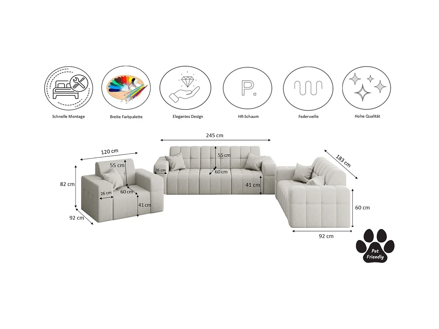 Set 3+2+1 NIMES, Stoff Portland, Weiss