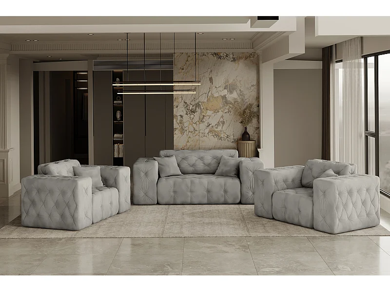 Set 2+1+1 LUX, Stoff Whisper, Silber