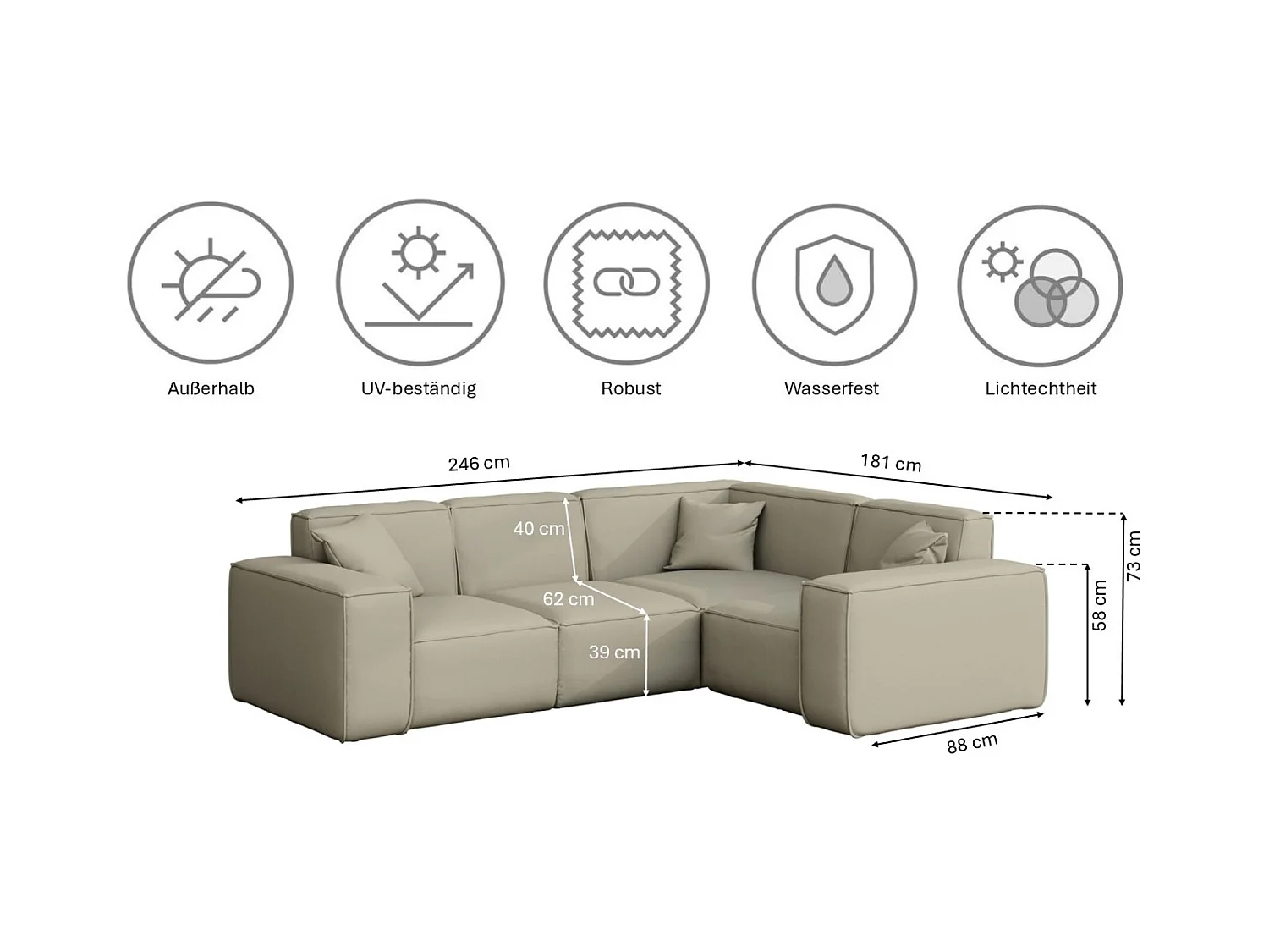 Tuinmeubel hoekbank MALIBU, stof ODYSSEY, donkerbeige, rechts