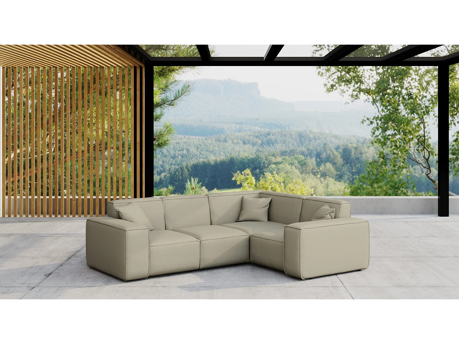 Salon de jardin canapé d'angle MALIBU, tissu ODYSSEY, beige foncé, droit
