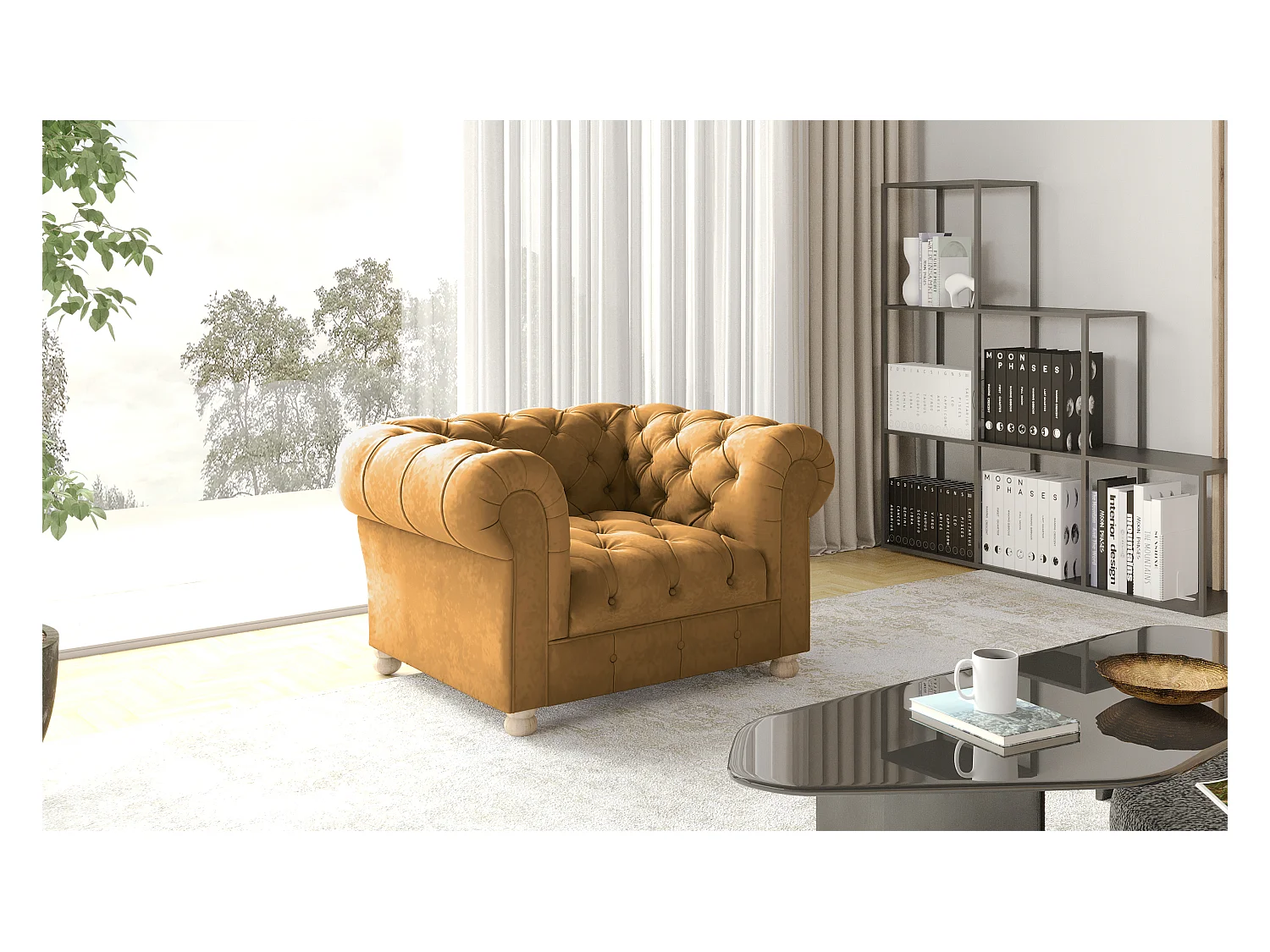 CHESTERFIELD fauteuil, Whisper stof, Goudkleurig