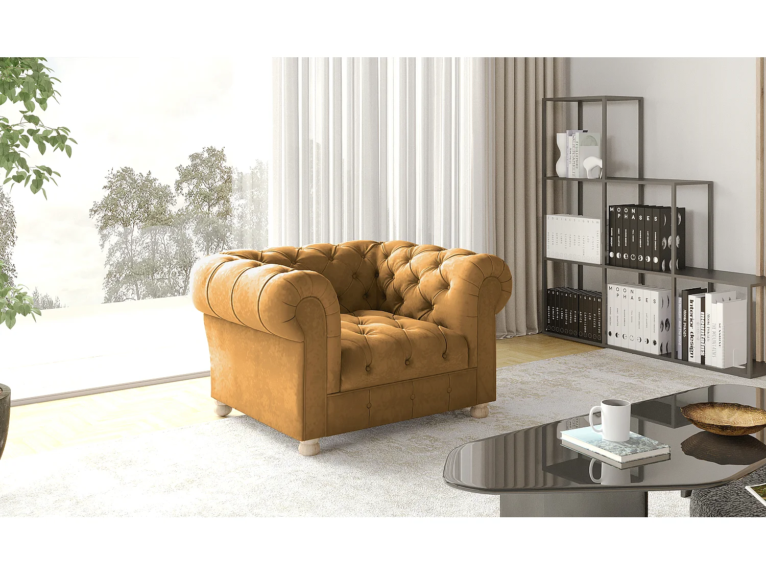 Sessel CHESTERFIELD, Stoff Whisper, Golden
