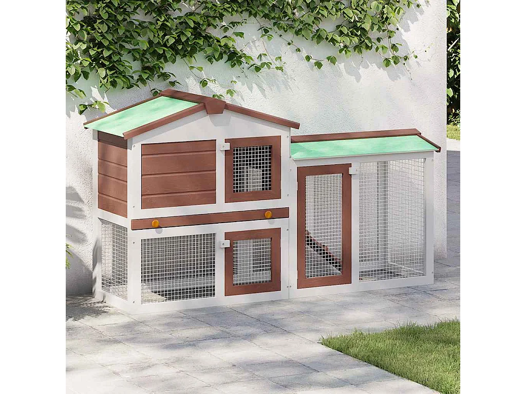 Thrandar  Clapier large d'extérieur Marron et blanc 145x45x84 cm Bois