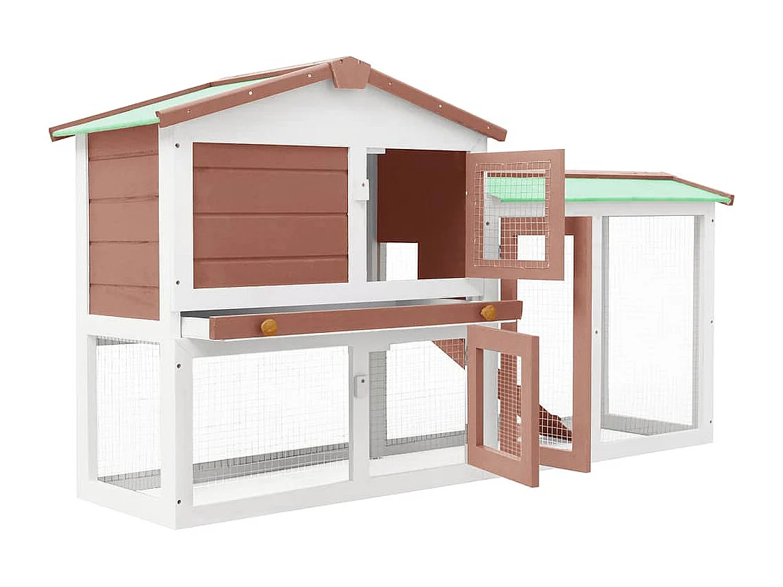 Thrandar  Clapier large d'extérieur Marron et blanc 145x45x84 cm Bois