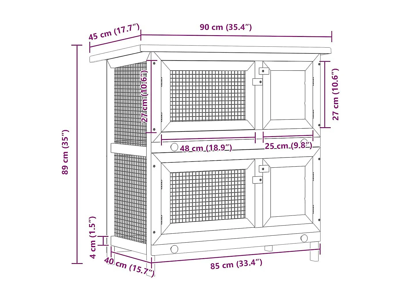 Trinity  Clapier d'extérieur Enclos pour petits animaux 4 portes Bois