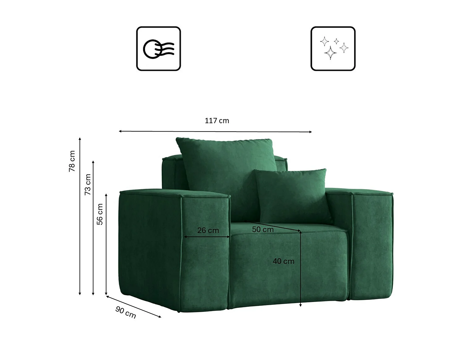 Fauteuil ELLA, tissu Noel, vert
