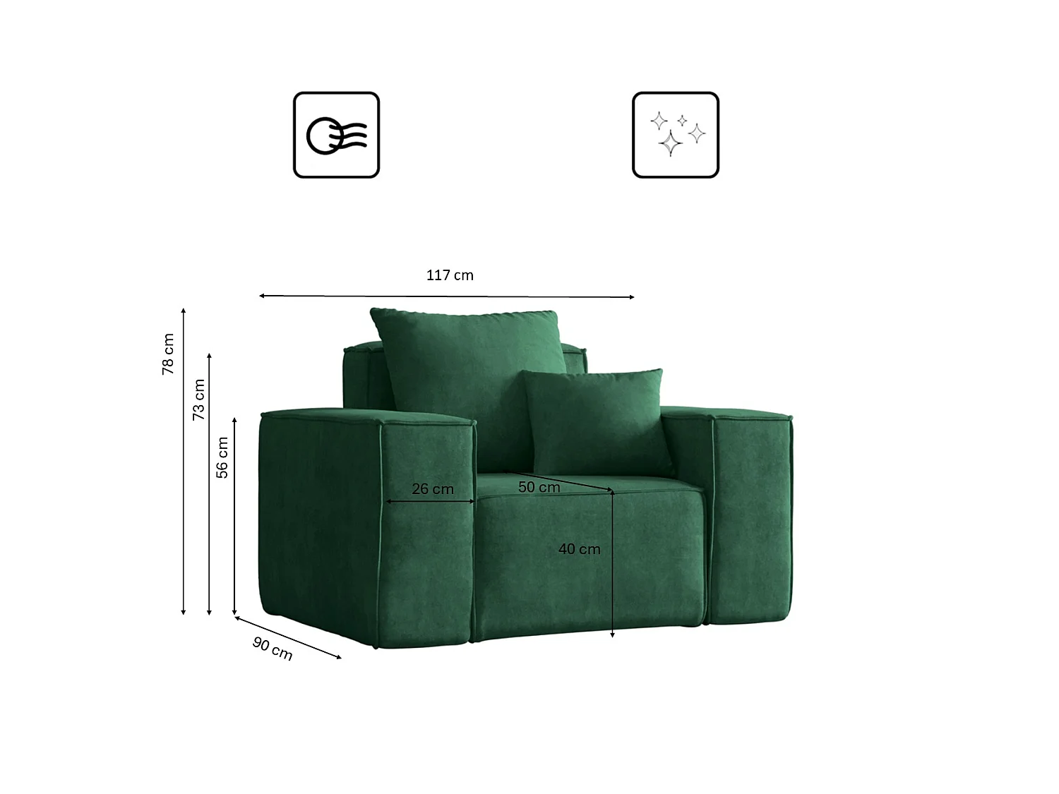 Fauteuil ELLA, tissu Noel, vert