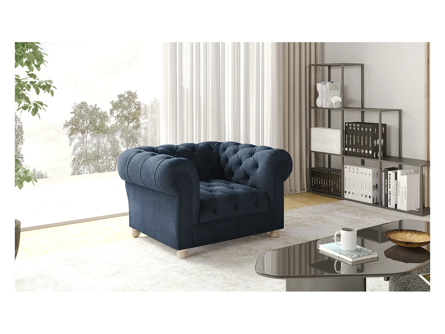 CHESTERFIELD fauteuil, Whisper stof, blauw