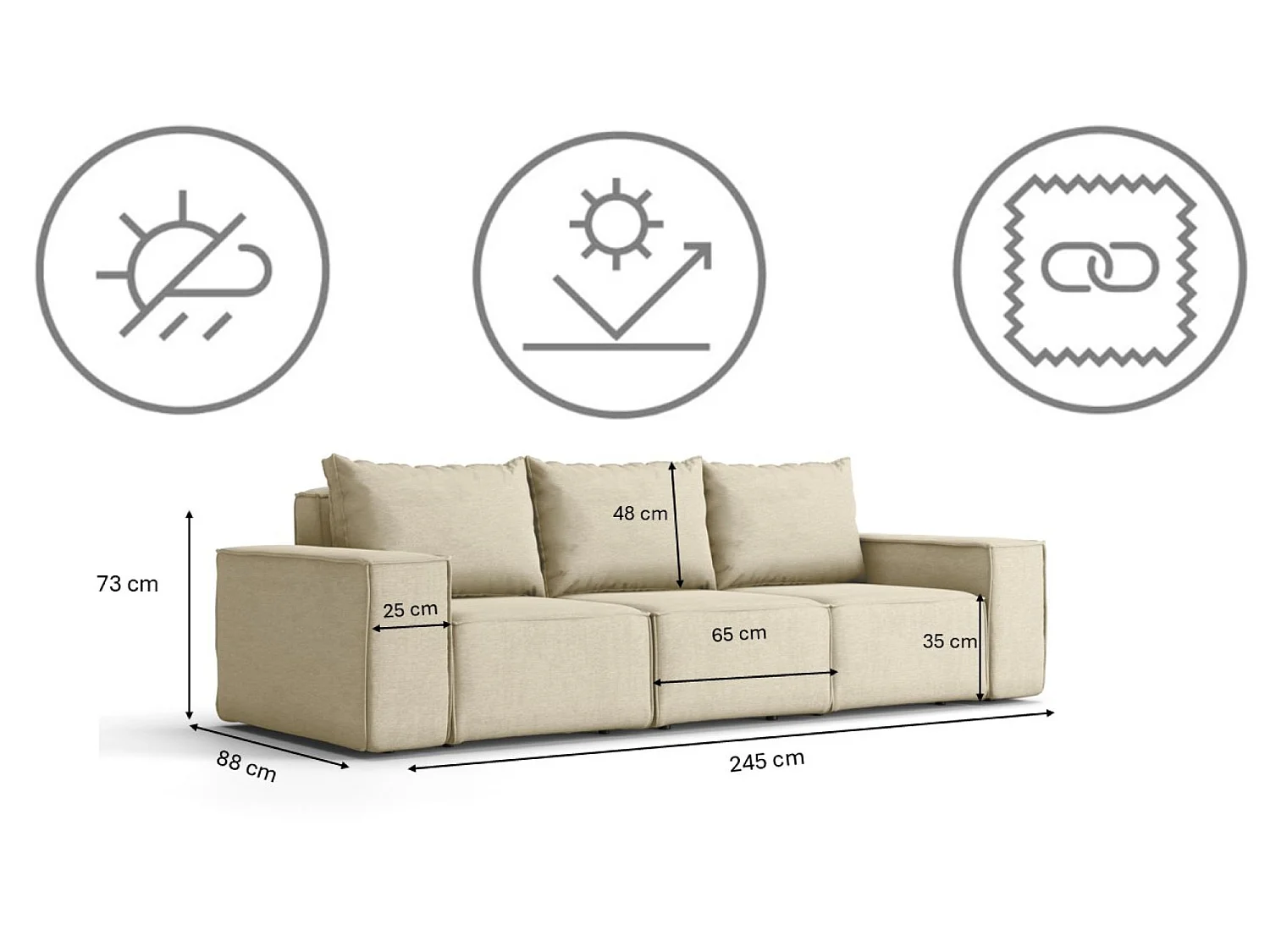 Sofa ogrodowa trzyosobowa SONNE, tkanina Artykuł, Beżowy