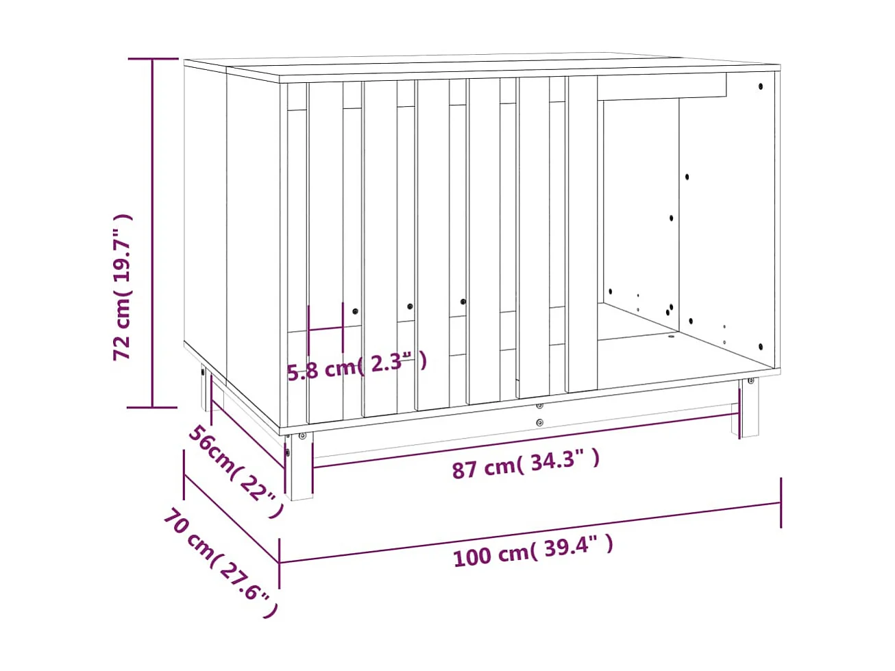 Rivoli  Caseta para perros madera maciza de pino 100x70x72 cm