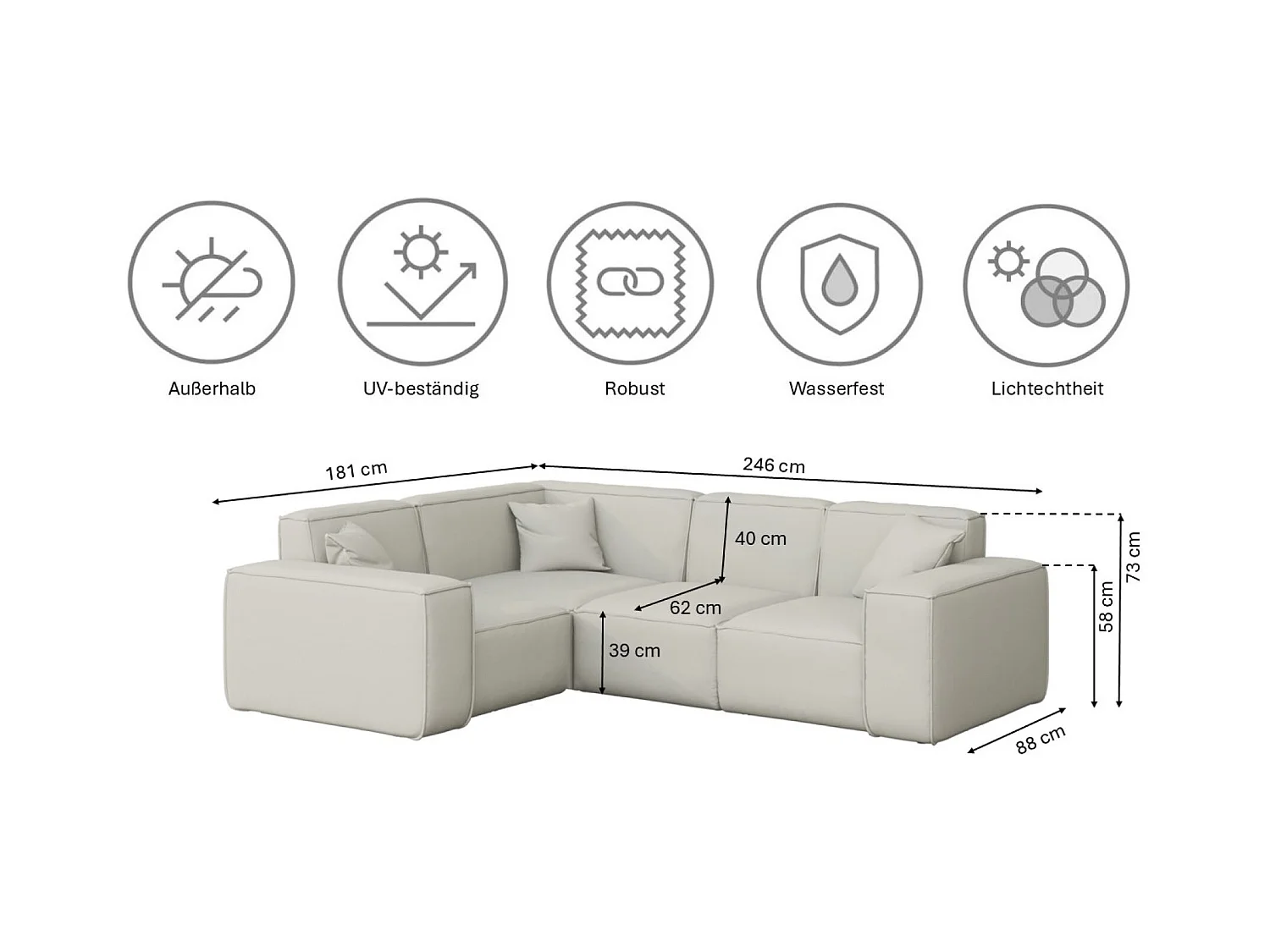Gartenmöbel Ecksofa MALIBU, Stoff ODYSSEY, Creme, Links