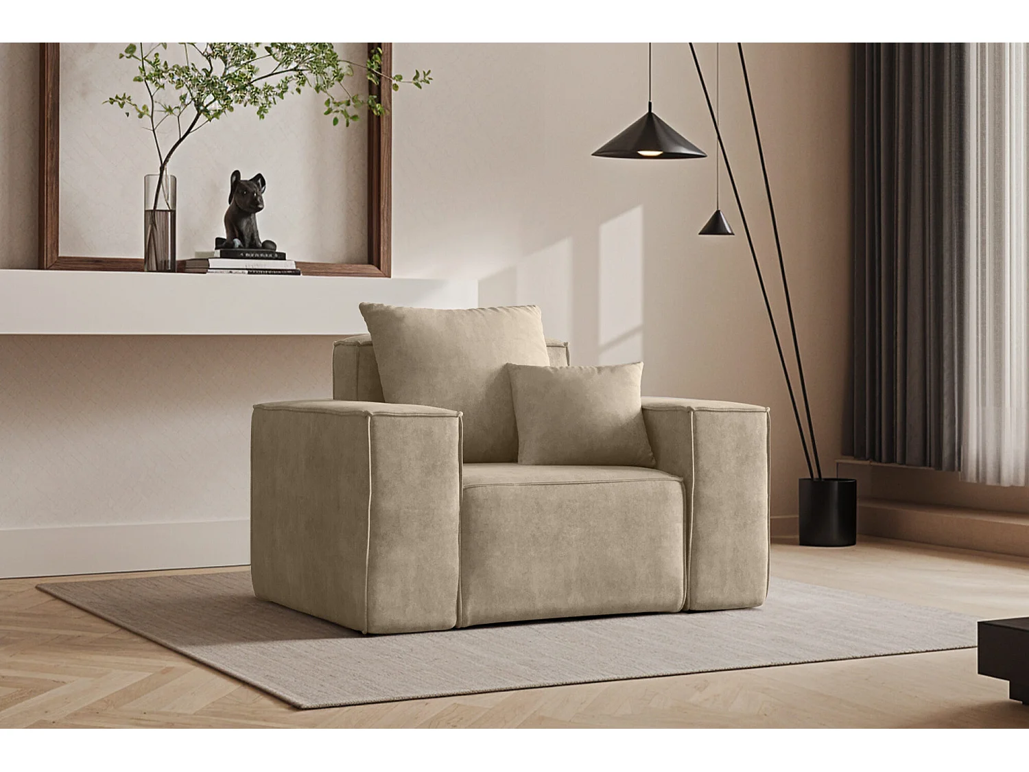 Fauteuil ELLA, tissu Noel, beige clair