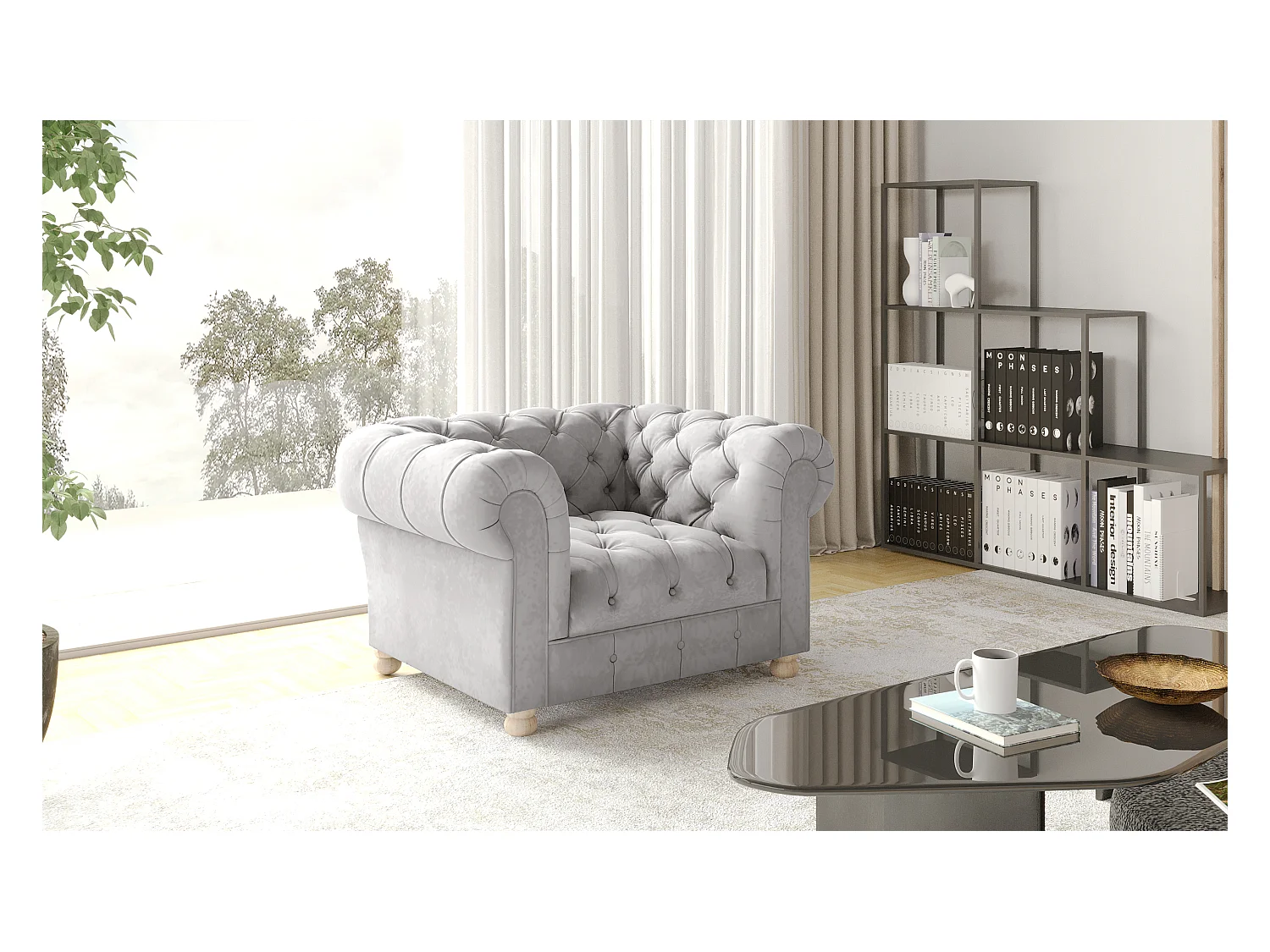 CHESTERFIELD fauteuil, Whisper stof, zilver