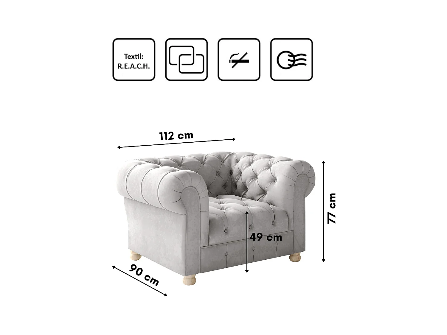 CHESTERFIELD fauteuil, Whisper stof, zilver