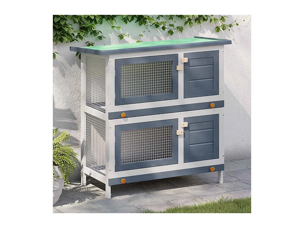 Trinity  Clapier d'extérieur 4 portes Gris Bois