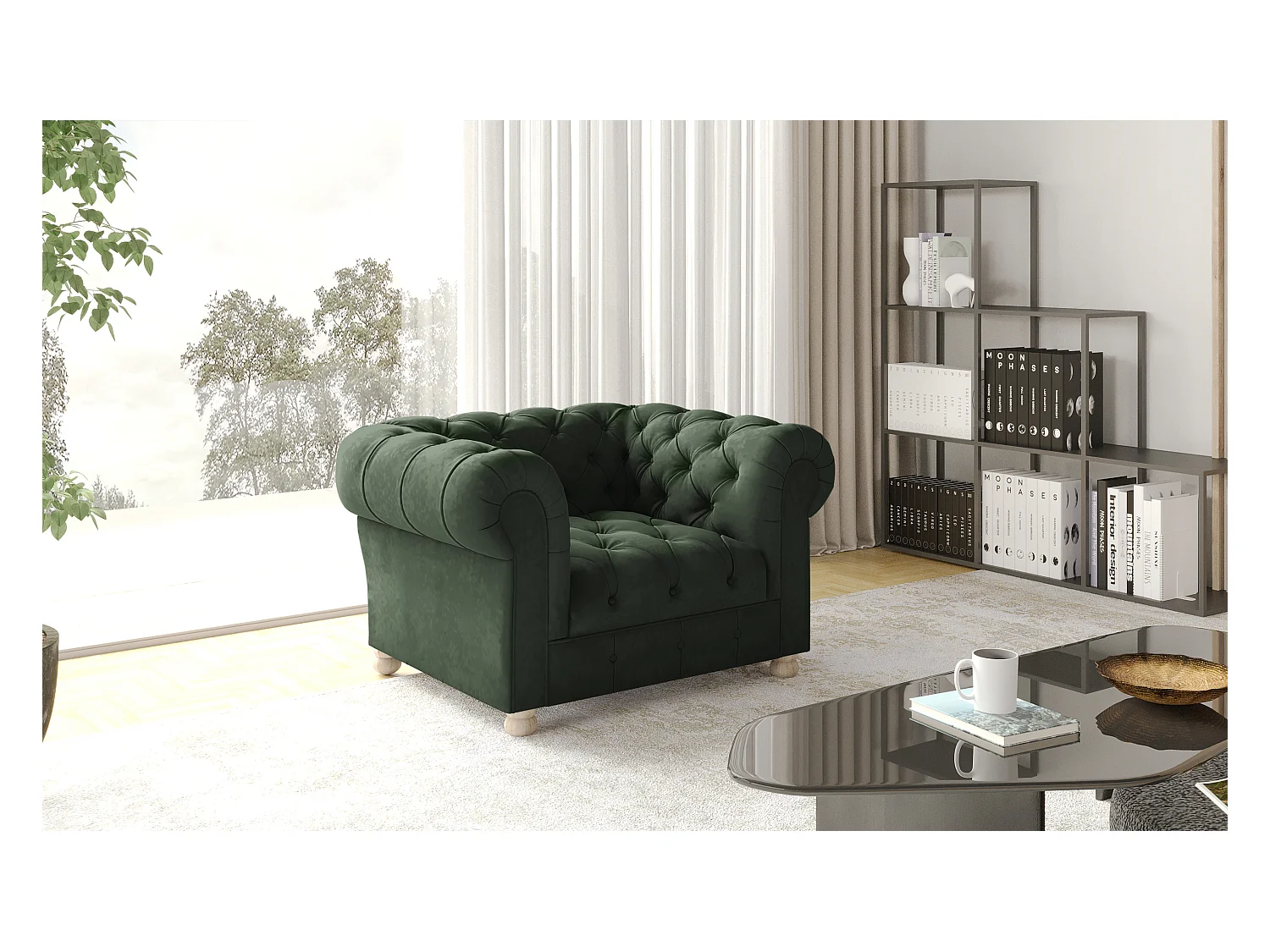 CHESTERFIELD fauteuil, Whisper stof, groen