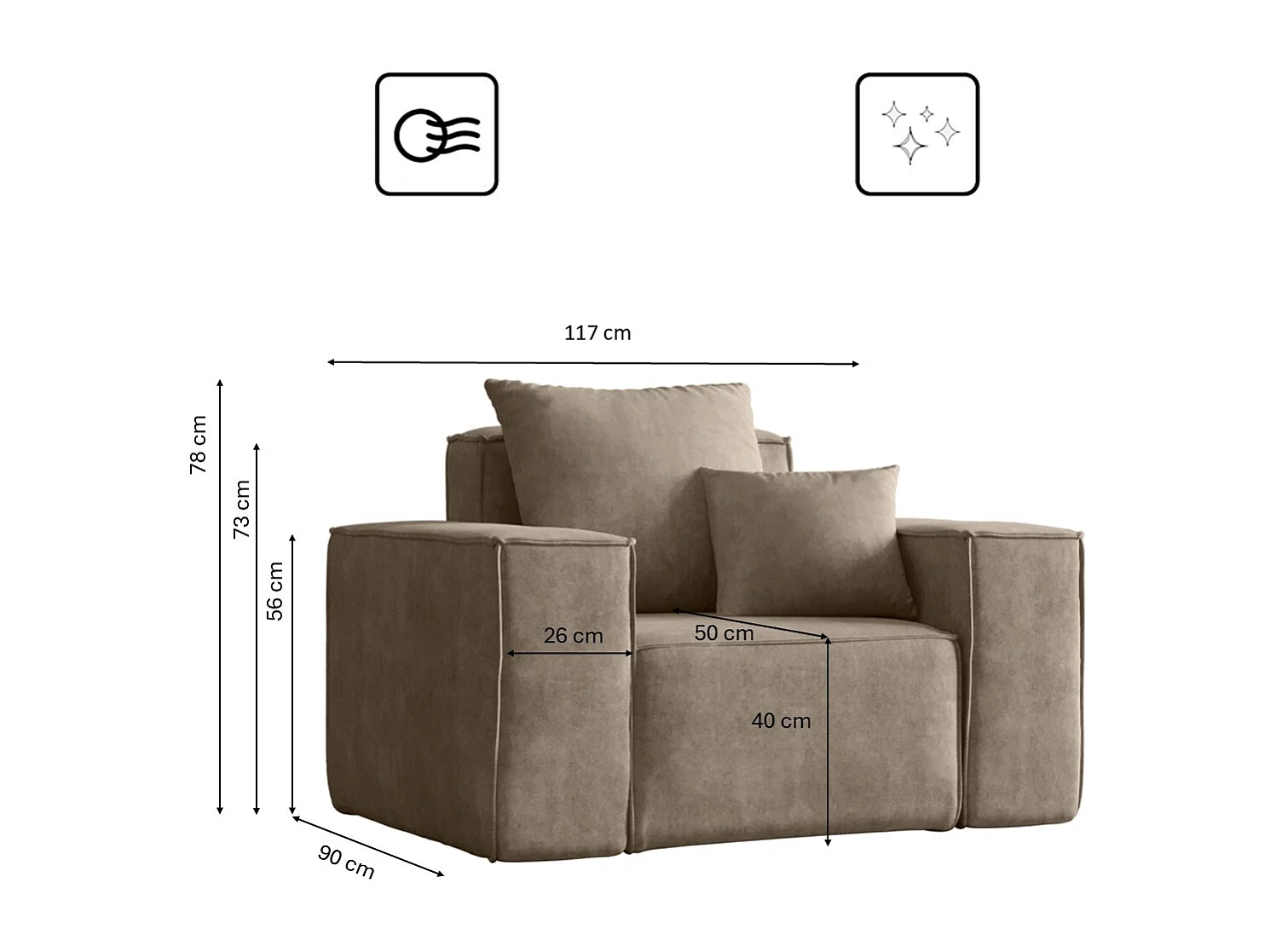 Fauteuil ELLA, tissu Noel, beige